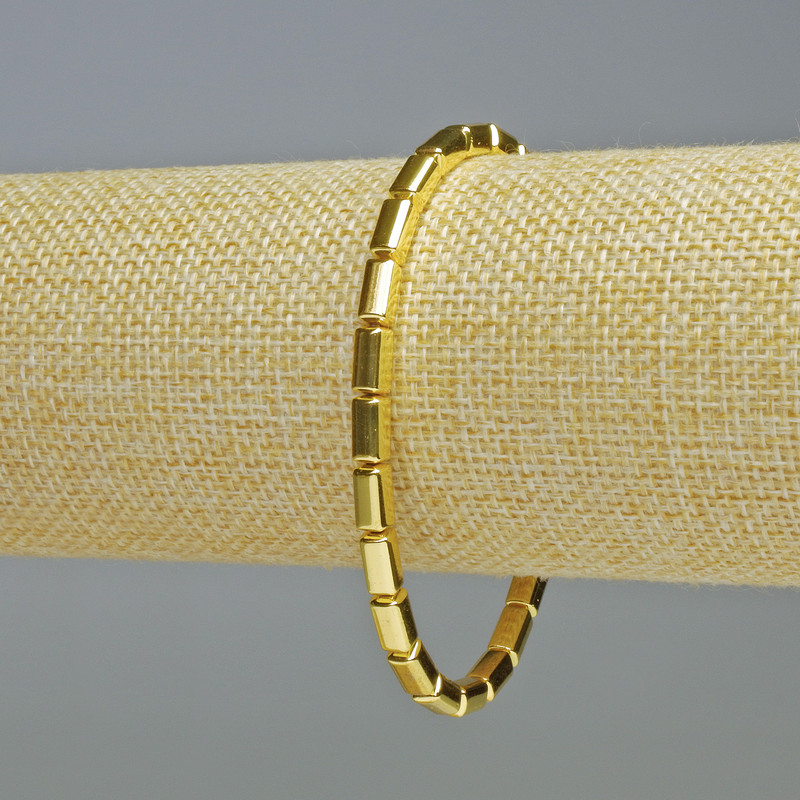 Hämatit-Armband, abgerundete Rechteck-Perlen, goldfarben, Perlenmaße 8×4 mm, Länge ca. 18 cm, elastische Basis
