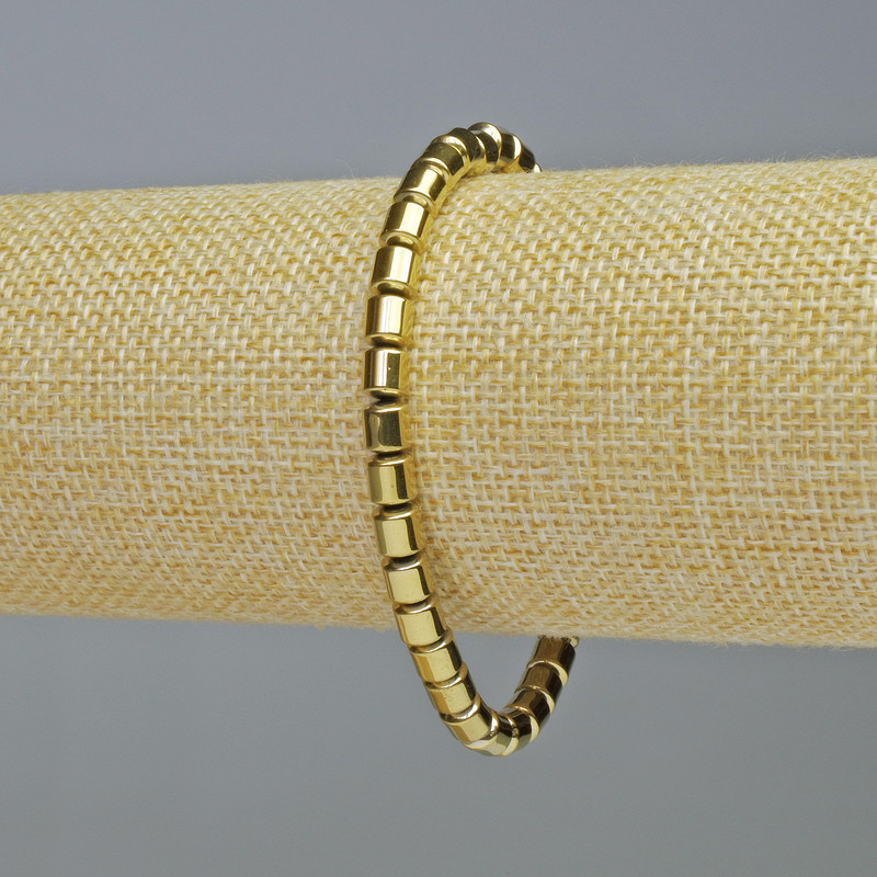 Hämatit-Armband, Zylinderform, goldfarben, Durchmesser 5×5 mm, Länge 18 cm, Stretch-Armband