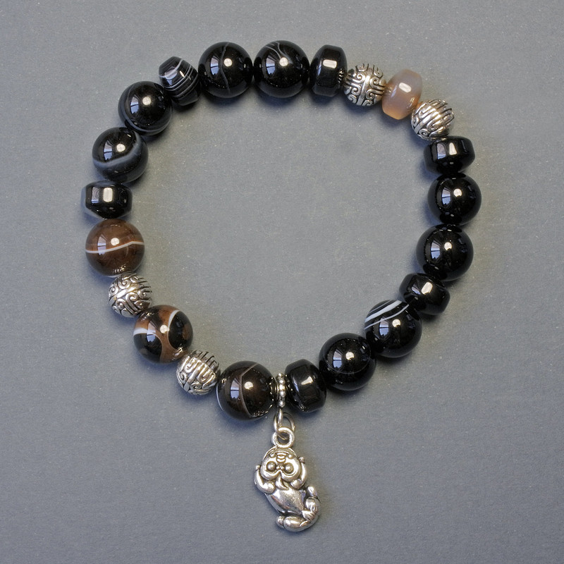 Armband aus Augenachat, glatte Kugeln Ø ca. 10 mm, Scheibenperlen Ø ca. 10×6 mm, Länge ca. 18 cm, Stretch