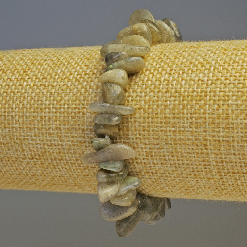 Armband aus Labradorit, Naturstein-Chips, Durchmesser 10×15 mm ±, Länge 18 cm Stretch