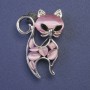 Brosche mit Anhänger «Kätzchen» rosa Katzenauge, silberfarbenes Metall, 30×45 mm+