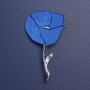Brosche Blauer Mohn perlmuttfarben mit Glitzersteinen silberfarbenes Metall 76 × 46 mm+