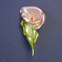 Brosche Kala-Blume rosa 54×27 mm ± goldfarbenes Metall, grüne Emaille