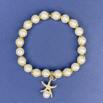 Armband «Weiße Mallorca» aus Acryl, Durchmesser 8 mm, Länge 113 cm ±, Länge 18 cm ±, Stretcharmband