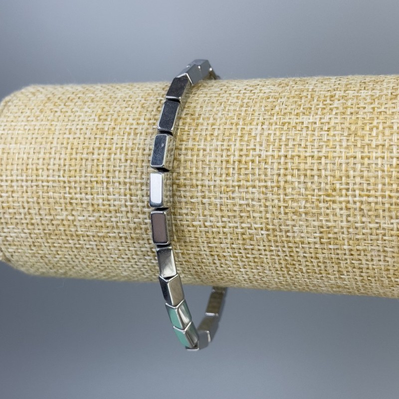 Hämatit-Armband, rechteckige Perlen 8×4 mm, silberfarben, Länge ca. 18 cm, Stretch