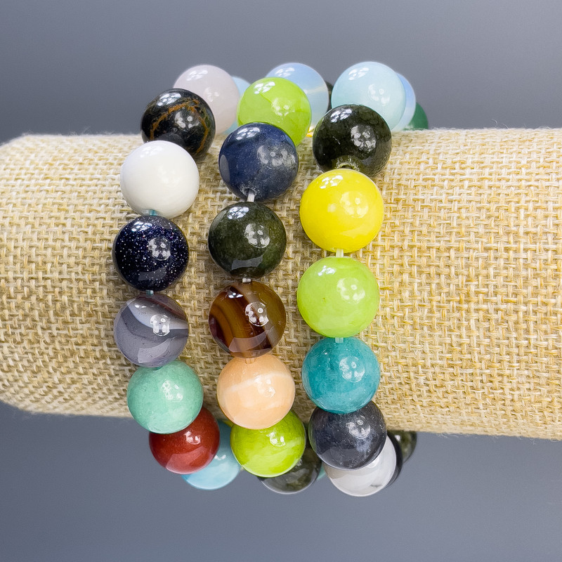 Armband assortiert mit glatten Kugeln, Durchmesser 12 mm, Länge 18 cm Stretch