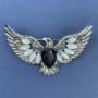 Brosche-Anhänger Adler mit Katzenauge und schwarzem Kristall, silberfarbiges Metall, 44×73 mm+