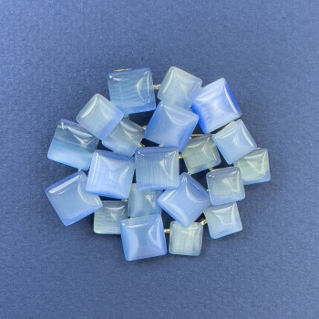 Akzent-Brosche/Anhänger mit blauem Katzenauge, goldfarbenes Metall, 44 × 49 mm+