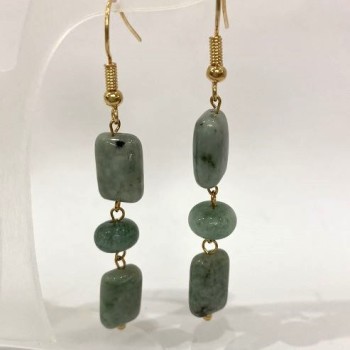 Ohrringe aus Jadeit in rechteckiger Form, Abmessungen ca. 12×8 mm ±, Rondell 8×6 mm ±, Länge ca. 58 mm