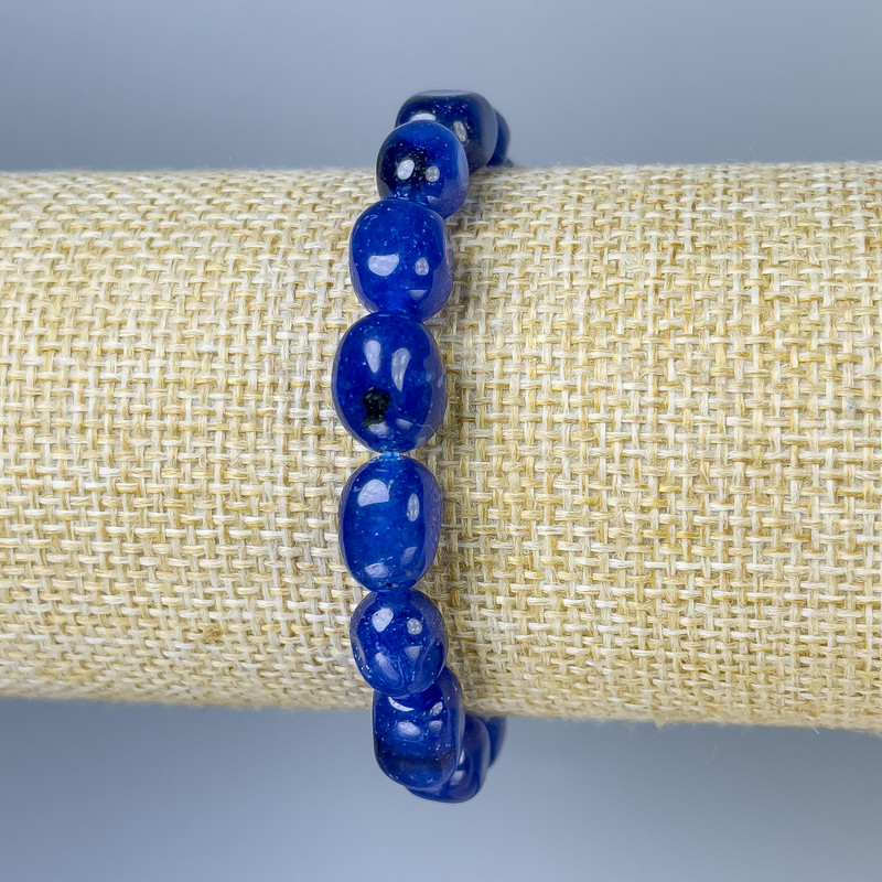 Armband aus tonisiertem Quarz mit Lapislazuli, getrommelte Perlen, Durchmesser 12 × 9 mm, Länge ca. 18 cm, Stretch