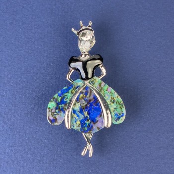 Brosche Anhänger Prinzessin silberfarbenes Metall 50×28 mm ± weißer Kristall
