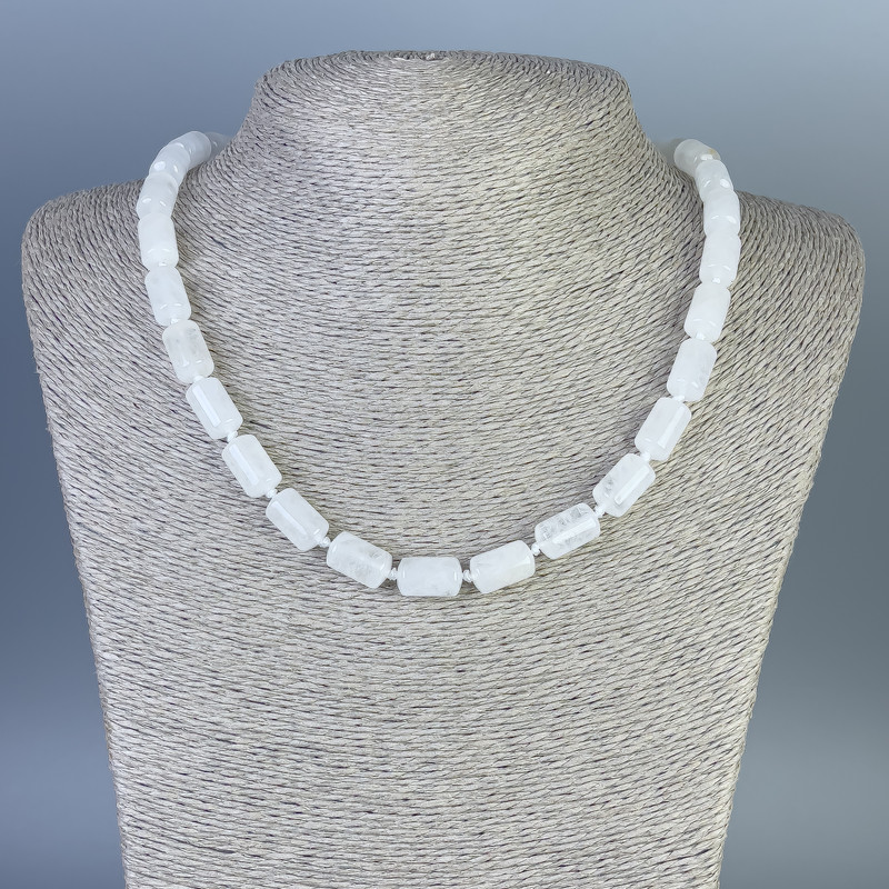 Kette aus Bergkristall – abgerundete Zylinderperlen, Durchmesser 14×8 mm, Länge ca. 45 cm, mit Verschluss