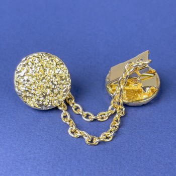 Brosche für Cardigans aus goldfarbenem Metall, Durchmesser ca. 20 mm, Kettenlänge ca. 9 cm