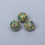 Cloisonsperle blau-türkis Emaille, Durchmesser 10 mm ±, Lochdurchmesser 2 mm, mattgoldenes Metallfinish, 1 Stück