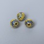 Cloisonné-Perle blau emailliert, Durchmesser ca. 7×6 mm, Lochdurchmesser ca. 1 mm, goldfarbener Metallton, 1 Stück