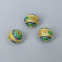 Cloisonsperle blau-grün emailliert, Durchmesser ca. 10 mm, Loch 2 mm, goldfarbener Metallton, 1 Stück