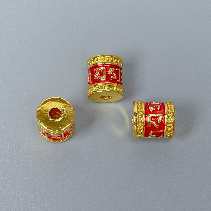 Cloisonsperle Zylinder rot 8×10 mm, Lochdurchmesser 1,8 mm, goldfarbenes Metall, 1 Stück