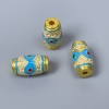 Kloisonne-Perle Barilletform, Weiß, Blau, Rot Emaille, Durchmesser 8×14 mm, Lochdurchmesser 2 mm, goldfarbener Metallton, 1 Stück