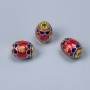 Cloisonsperle Barillet rot-blau emailliert, Durchmesser 10×8 mm, Lochdurchmesser 1,8 mm, goldfarbener Metallton, 1 Stück