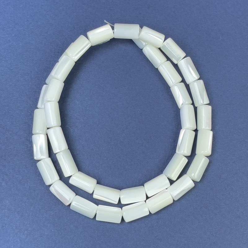 Perlmuttperlen auf Drahtfaden, facettiert, Durchmesser 10×6 mm, Länge 39 cm +