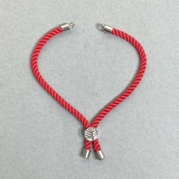 Textil-Armbandbasis, Durchmesser 5,5 mm ± rote Farbe, mit Metall-Einlage, Durchmesser 8 mm ± silbernes Metall, Länge 10,5 cm