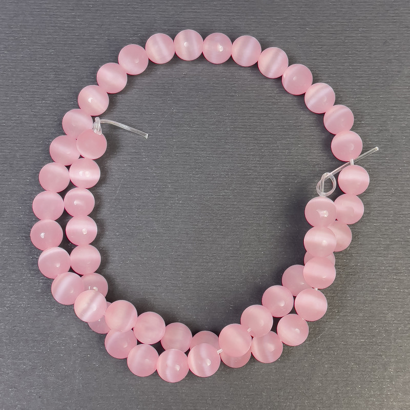 Katzenauge-Perlen in Rosa, synthetischer Stein, glatte Kugeln, Durchmesser ca. 8 mm ±, Lochdurchmesser ca. 1 mm ±, Länge ca. 38 cm