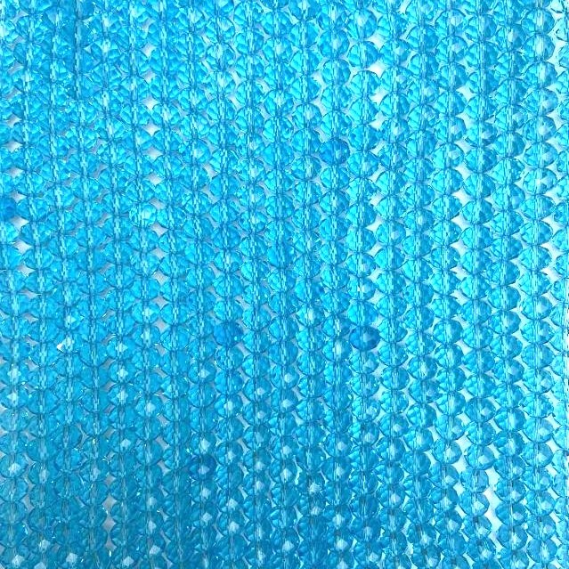 Perlen aus tschechischem Kristall auf einer Schnur, blau-transparent, facettiertes Rondell, Durchmesser 8 × 6 mm, Länge 40 cm (+)