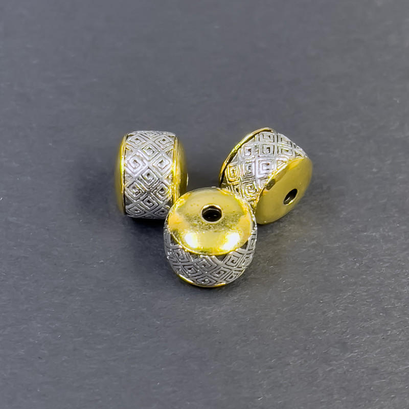 Perleinsatz aus Metall, silber- und goldfarben, Durchmesser 8×10 mm, Lochdurchmesser 2 mm, Packung 3 Stück