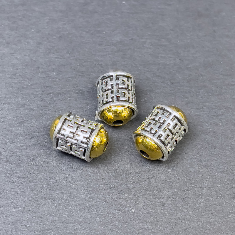 Schmuckzubehör – Einsätzeperlen, Silber- und Goldton, Ø 11,5×8 mm, Loch Ø ca. 2 mm, Verpackung 3 Stück