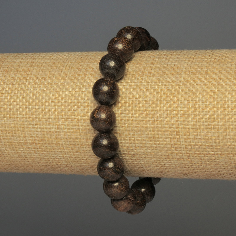 Bronzit-Armband, glatte Kugeln Ø 10 mm, Länge ca. 18 cm, Stretch