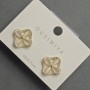 Ohrstecker 'Kleeblatt' Katzenauge 14 mm ± weiße Strasssteine goldfarbenes Metall