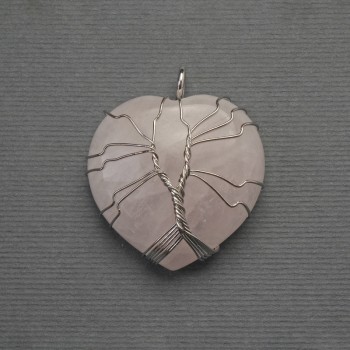 Anhänger Herz aus Rosenquarz in silbernem Geflecht, Durchmesser 30 × 30 mm, Länge 37 mm ±
