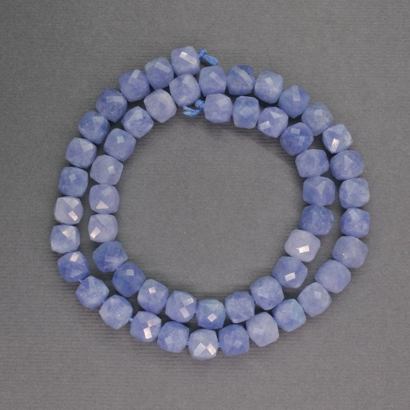 Aquamarin-Perlen aus Naturstein, facettierte Würfel, Durchmesser ca. 7 mm, Länge ca. 39 cm