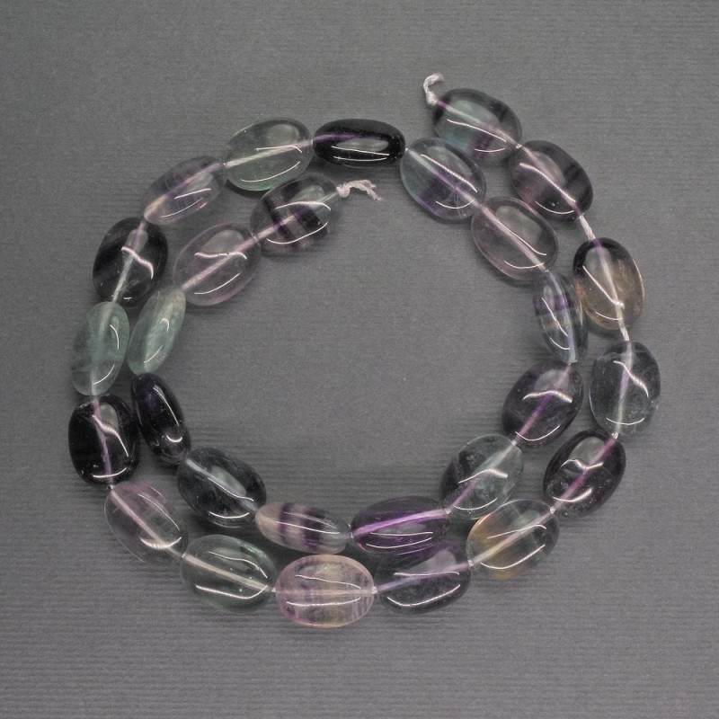 Perlen aus natürlichem Fluorit, oval, Durchmesser 10×14×6 mm ±, Länge ca. 40 cm ±