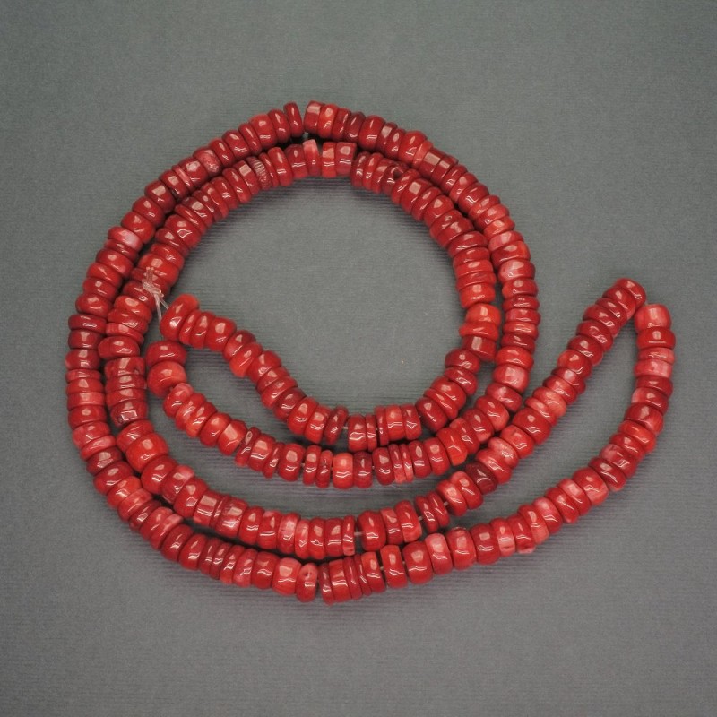 Rondell-Perlen aus roter Koralle, Durchmesser 9×3 mm, Länge 85 cm