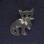 Brosche Katze graue Emaille mit schwarzen Strasssteinen