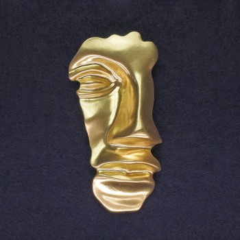 Anstecknadel Akzent Gesicht – Farbe: mattes Gold, 78×40 mm, goldfarbenes Metall
