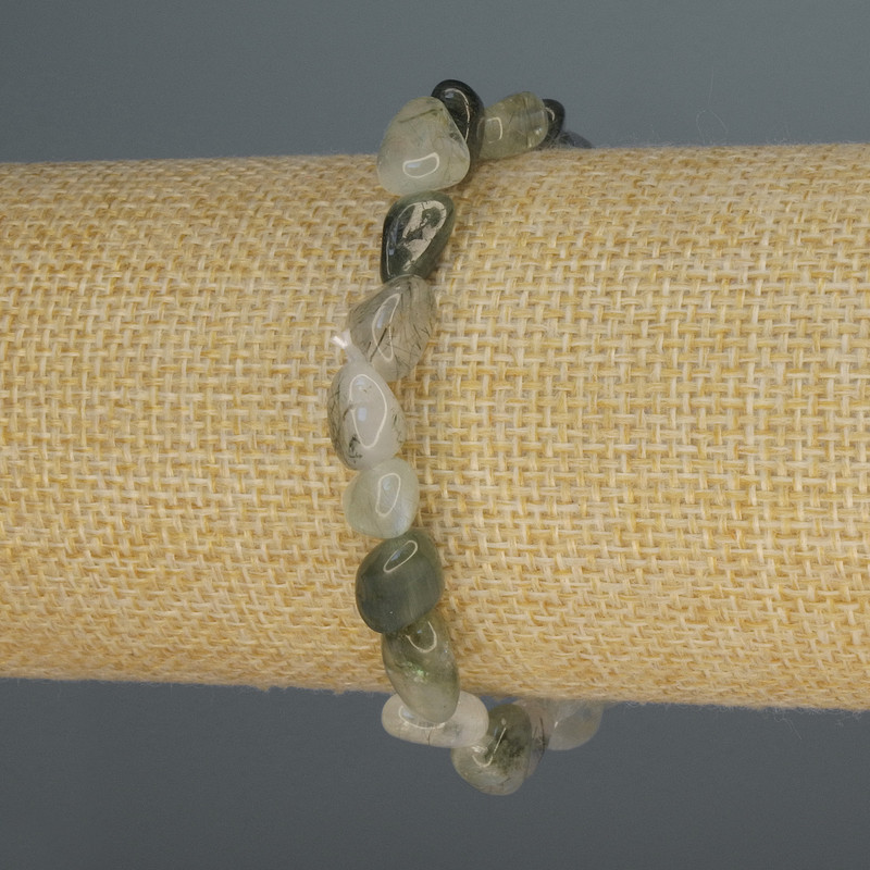 Armband aus Rutilquarz-Haarquarz, facettierte Perlen, Durchmesser 8–10×7 mm, Länge ca. 18 cm, Elastikarmband