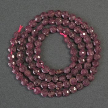 Rubin-Perlen, facettierte Münzperlen, Durchmesser ca. 3,5 mm, Länge ca. 39 cm – auf Faden