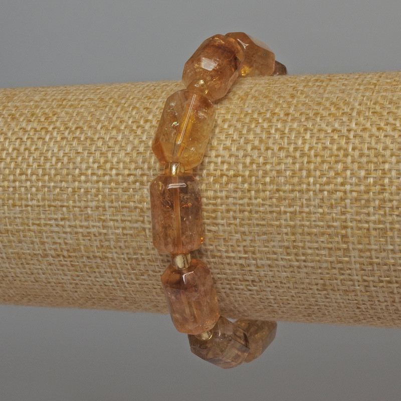Armband Citrin – facettierte Zylinderperlen, Durchmesser 14×9 mm ±, mit Glasperlen 4 mm ±, Länge ca. 18 cm – Stretchbasis