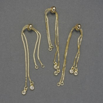 Schieberarmband-Basis, Länge 22 cm ±, weiße Strasssteine, goldfarbenes Metall