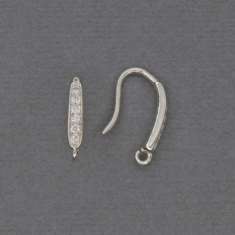 Ohrhaken für Ohrringe, weiße Strass-Steine, silberfarbenes Metall, 17×2,5 mm + - Paar