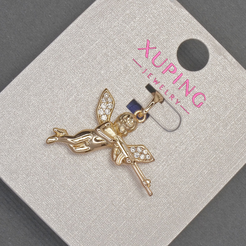 Xuping Cupido-Anhänger mit weißen Strasssteinen, Durchmesser ca. 24 mm, Länge ca. 27 mm, Vergoldung 18K