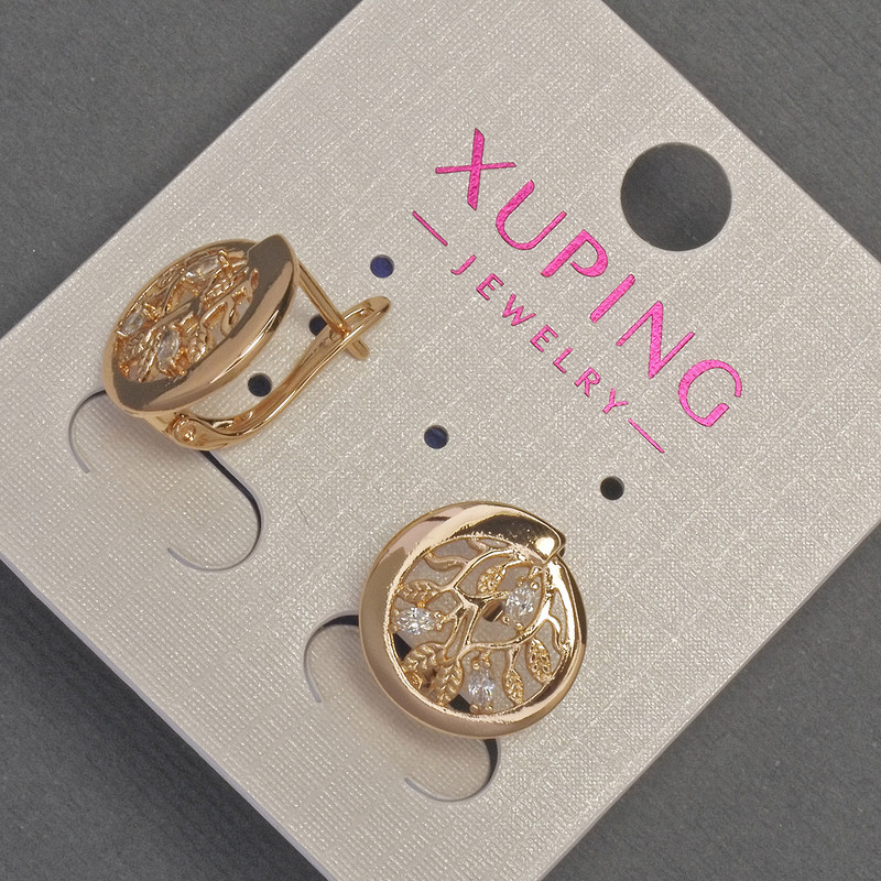 Ohrringe Xuping mit weißen Strasssteinen, Durchmesser ca. 14 mm, Länge ca. 14 mm, 18K-Vergoldung