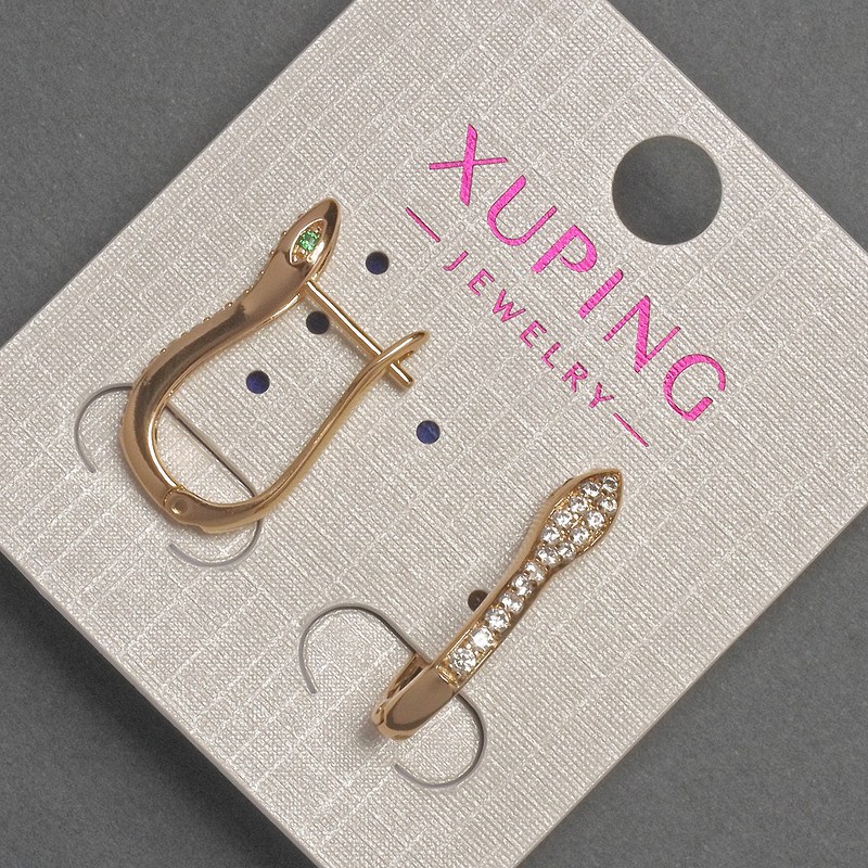 Ohrringe Xuping mit weißen Strasssteinen, Durchmesser ca. 5 mm, Länge ca. 22 mm, 18K-Vergoldung