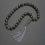 Larvikit-Gebetskette mit glatten Kugeln 12 mm ± Rondell 15x5 mm ± Zwischenperle 28x11 mm