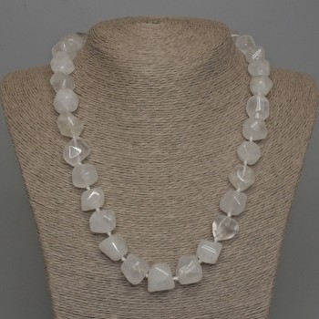 Halskette aus Bergkristall, facettierte Perlen, Durchmesser ca. 14 x 14 mm, mit Verschluss, Länge 50 cm+