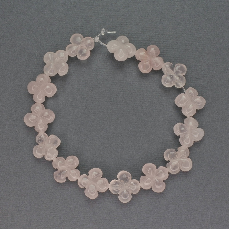 Rosenquarz Naturstein Perlen in Kleeblattform, Durchmesser 13 × 13 mm, Länge ca. 20 cm