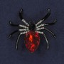 Spinnenbrosche, weiße Strasssteine, roter Kristall, schwarze Emaille, schwarzes Metall, 42×42 mm+