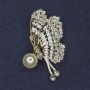Brosche Schmetterling, weiße Strasssteine, Perle, goldfarbenes Metall, 41×58 mm+